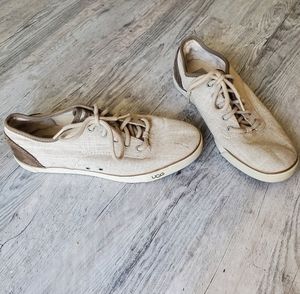 Ugg fabric lace up sneakers tan and brown comfy warm size 8.5 neutral everyday